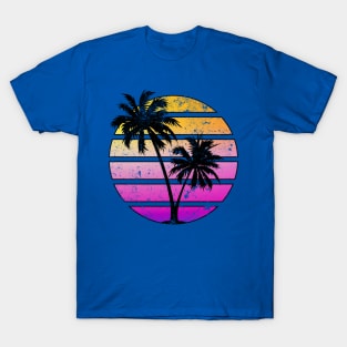 Distressed Style Synthwave Sunset design T-Shirt